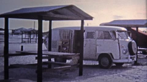 1971: Hippie VW Van Parked on Key West Beach with Girls