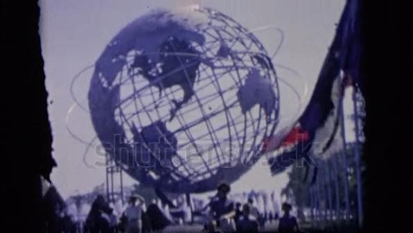 Retro clip of a globe at an indoor park.