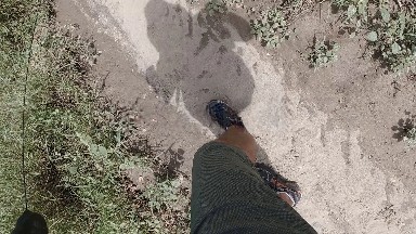 Shadow Of A Person Walking On A Dirt Path