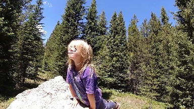 Young Girl Sitting On A Rock In The Woods