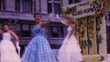 Indiana, USA. 1963: Classic beauty parade women waving on parade float