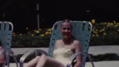 California USA (1961): People Smiling Laughing Swimsuits Pool Fun Hot Outside Cool