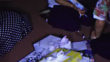 Columbus Ohio USA (1954): Christmas Unwrapping Excited Siblings With Blonde And
