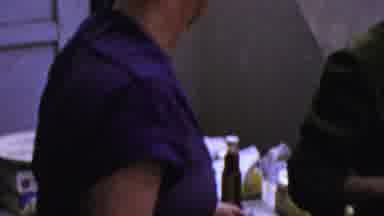 Columbus Ohio USA (1954): Woman Blue Dress Picks Up Plate Smiles Waves