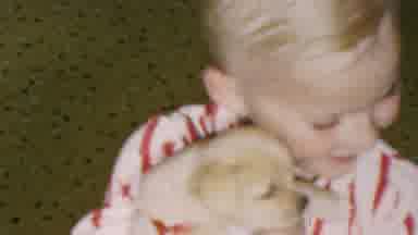 Seaside New Jersey USA (1949): Young Boy Is Very Happy With His Puppy