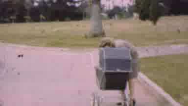 San Diego California USA (1955): Woman Walking With A Baby Carriage In Park