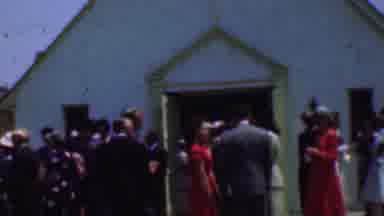 Dallas Texas USA (1956): People Gathering Outside A Church
