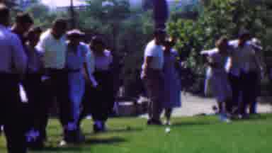 Dallas Texas USA (1956): Toss The Ball Fastest To Finish Line With One Leg Tied To