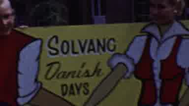 Solvang California USA (1955): A Boy And His Mom Posing Behind A Cardboard Cutout