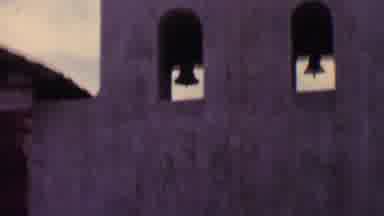 Solvang California USA (1955): Church Bell Tower Car People