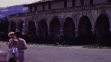 Solvang California USA (1955): People Admiring Beautiful Outdoor Architecture