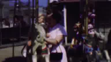 Terra Haute Indiana USA (1963): Mother And Son Happily Riding The âMerry Go Roundâ
