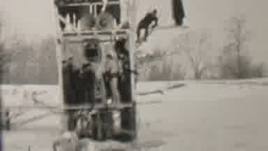 Albany New York USA (1937): Old Footage Of People Swimming In A Frozen Lake While