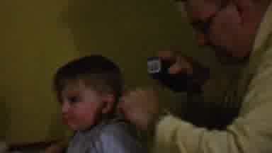 Des Moines Iowa USA (1959): Father Giving His Child Haircut Sitting In Chair