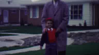 Grand Rapids Michigan USA (1958): Father And Son Waving In Quiet Neighborhood