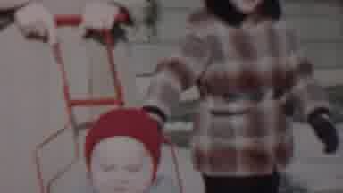 Lincoln Nebraska USA (1962): Dad Walking Sons In The Snow, One Is Riding In A