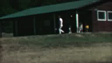 Farragut State Park Idaho USA (1967): Man And Children Walk Out Of Vacation Cabin