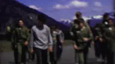 Farragut State Park Idaho USA (1967): Boy Scouts Marching Together