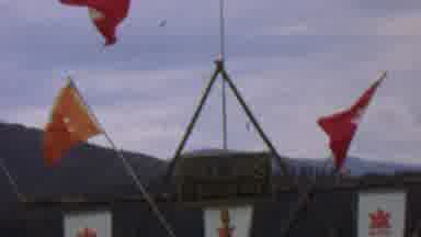 Farragut State Park Idaho USA (1967): Flags Waving In The Wind Outside Portraying