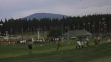 Farragut State Park Idaho USA (1967): Playing Football Near Flags And A Tent