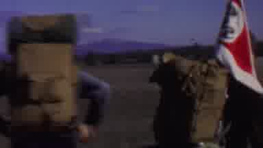 Farragut State Park Idaho USA (1967): Man With Backpack Walking With Flag On His