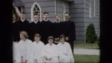 Pennsylvania-1957: Local Church Choir Boys And Girls Posing Outside Church