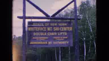 NIAGRA FALLS NEW YORK-1964: Whiteface Mountain Ski Center Double Chair Lift Sign and Lodge