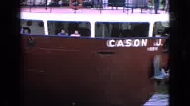 NIAGRA FALLS NEW YORK-1964: A Running Boat At The Dock With People Aboard.