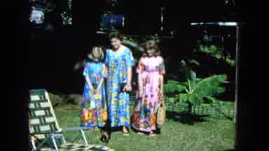 1965:EASTER MOLOKAI WHALES BEACH PARADE ALOHA TOWER. Mother With Two Daughters