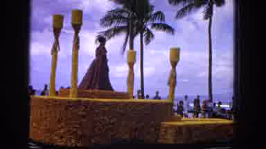 1965:EASTER MOLOKAI WHALES BEACH PARADE ALOHA TOWER. People In Audience Watch As