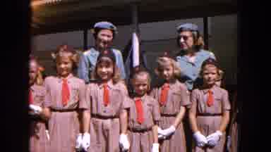 1965:EASTER MOLOKAI WHALES BEACH PARADE ALOHA TOWER. Girl Scouts