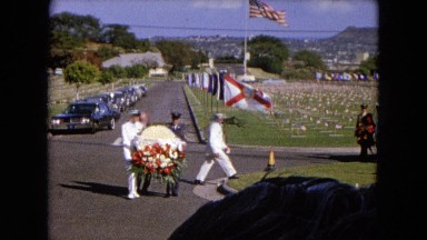1966: Ceremony at Punchbowl Lake in Wilson Kapiolani Park, Panning Monument with Stone Carvings