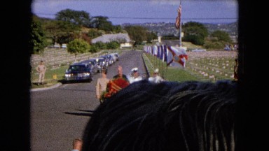 1966:CEREMONY PUNCHBOWL LAKE WILSON KAPIOLANI PARK. Panning A Monument With