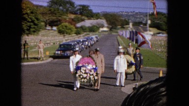 1966: Ceremony Punchbowl Lake Wilson Kapiolani Park. Panning A Monument With
