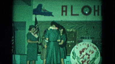 1966: Ceremony Punchbowl Lake Wilson Kapiolani Park. Panning A Monument With Stone Carvings
