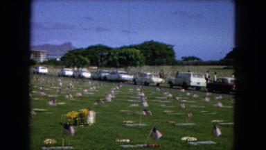 1966: Ceremony At Punchbowl Lake IN Wilson Kapiolani Park, Panning A Monument With Stone Carvings