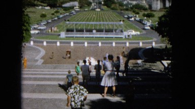 1966: Ceremony Punchbowl Lake Wilson Kapiolani Park. People Setting Up At The