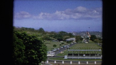 1966: Ceremony Punchbowl Lake Wilson Kapiolani Park. People Setting Up At The Stage