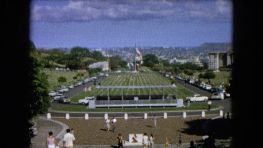 1966: Ceremony Punchbowl Lake Wilson Kapiolani Park. People Setting Up At The Stage