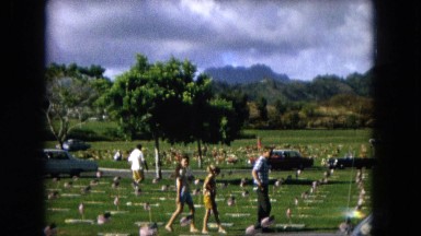 1966: Ceremony Punchbowl Lake Wilson Kapiolani Park. People Setting Up At The Stage