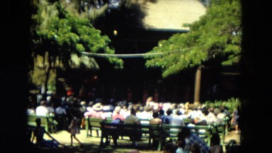 1966: Ceremony Punchbowl Lake Wilson Kapiolani Park. People Setting Up At The Stage