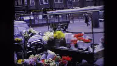 Amsterdam Netherlands (1967): Street Vendor Flower Shop Outside On Busy Road