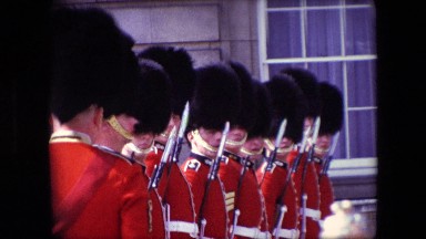 LONDON ENGLAND-1967: Royalty Guards Uniforms Horses Procession Riders