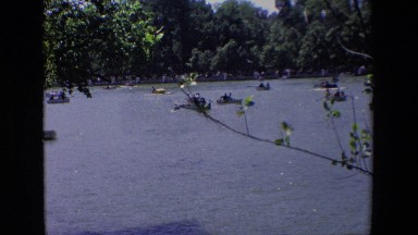 Madrid Spain (1967): A Lake With Large Trees And Lots Of People Canoeing