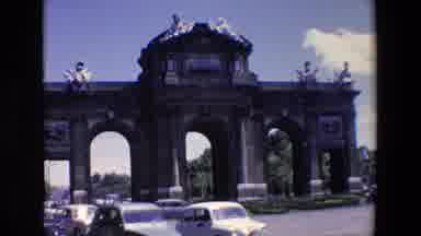 Madrid Spain (1967): Cars Driving Around Ruins In Europe And Under Bridge