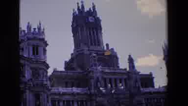 Madrid Spain (1967): Gothic-Looking Building With Cross Steeples And A Clock Face