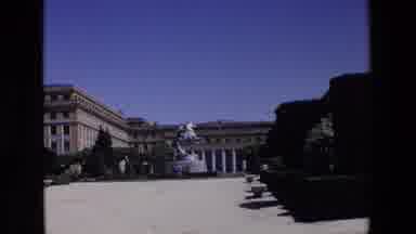 Madrid Spain (1967): Square With A Large Statue Of A Horse And Trees, Person