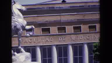 MADRID SPAIN-1967: Facultad de Medicina Building with Equestrian Statue