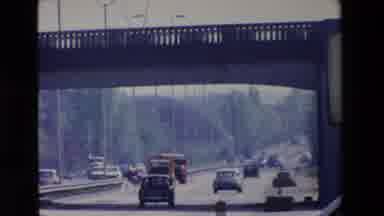 Paris France (1969): Cars Going Down Highway Passing Under A Bridge And