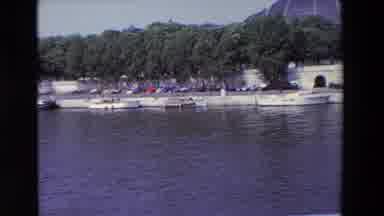 Paris France (1969): Boats Are Moored To An Urban Dock With A Parking Lot